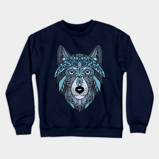 Zen Wolf Head Blue Crewneck Sweatshirt